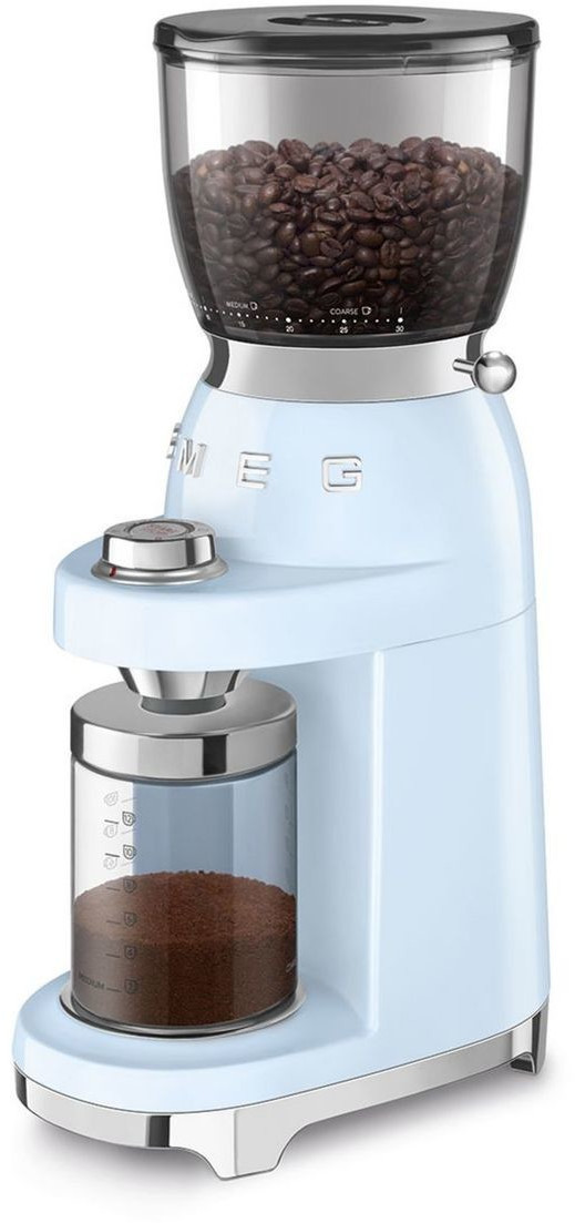 آسیاب قهوه اسمگ ایتالیا مدل SMEG CGF01PBEU | رنگ آبی پاستلی | طراحی رترو با تیغه استیل مخروطی